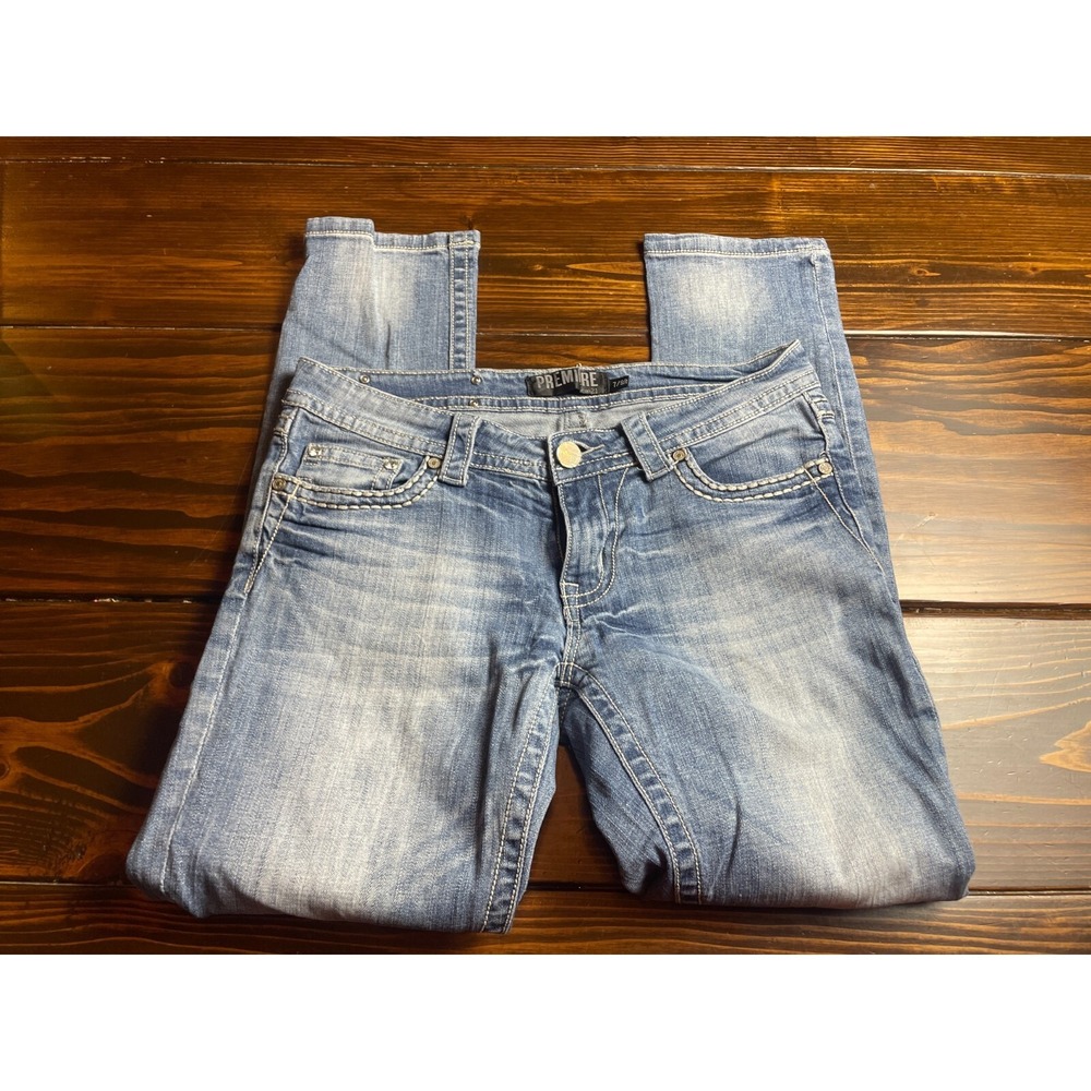Premiere Rue21 Jeans Women's Size 7/8 Blue Sequel Skinny Denim Contrast Stitch